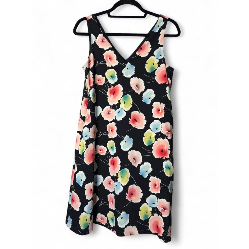 Lauren Ralph Lauren Black Watercolor Poppy Floral Shift Dress sz 4